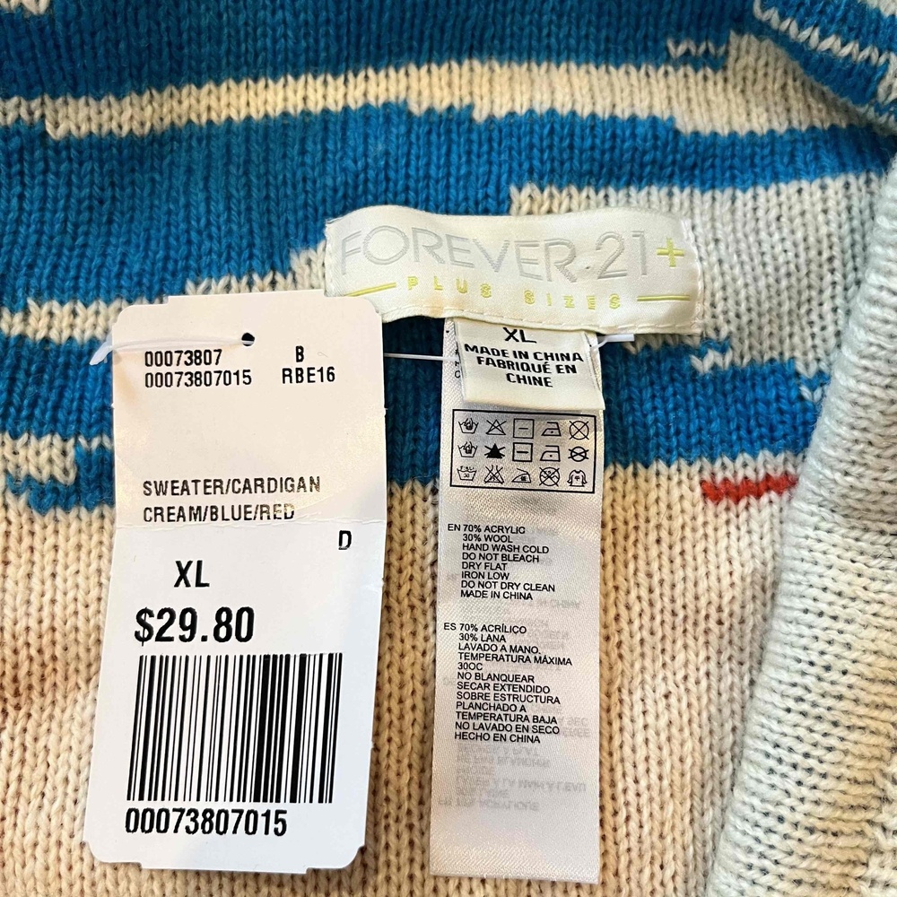 New NWT Forever 21 Multicolor Sweater Knit Shawl Cardigan Aztec Print Plus SZ XL - Picture 2 of 7